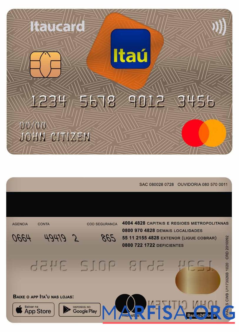 Printable Brazil Itaú Bank master card download for verification